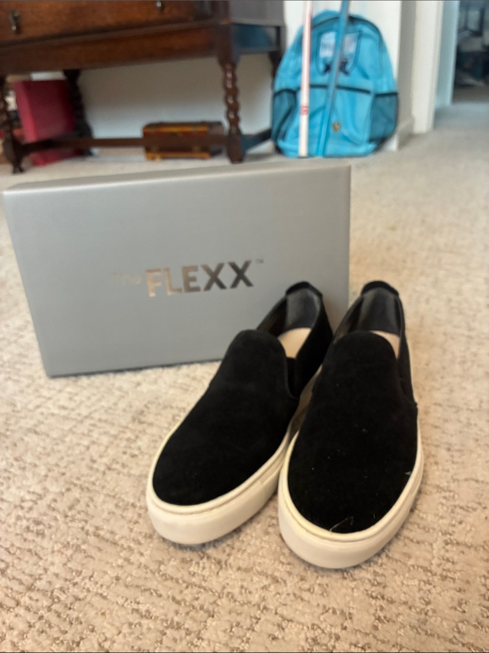 THE FLEXX Black Suede Slip-On Sneakers with White Sole